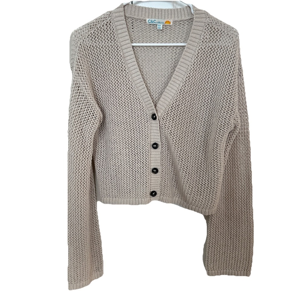 C&C California Women's Open Knit Beige Cardigan Sz M/L Cotton Blend